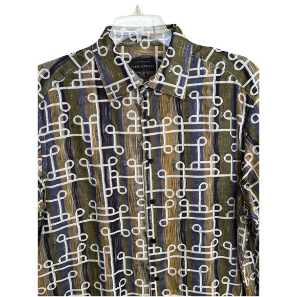 Jhane Barnes Mens XL Multicolor Long Sleeve Button Up Shirt Woven Abstract - Picture 3 of 10